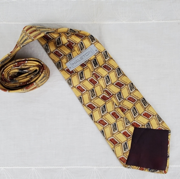 Vintage 70's HALSTON Gold Silk Tie - Picture 3 of 11